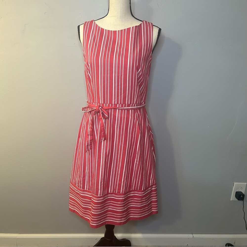 Land's End Cotton Red and White Stripe Dress Size 4 Sleeveless Preppy Patriotic